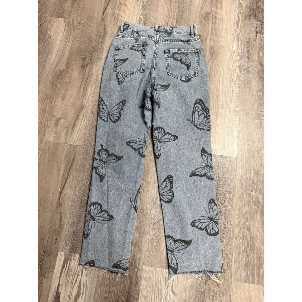 Pacsun Jeans Women's 25 High‎ Rise Straight Butterfly Print Raw Hem Button Fly - Picture 2 of 6
